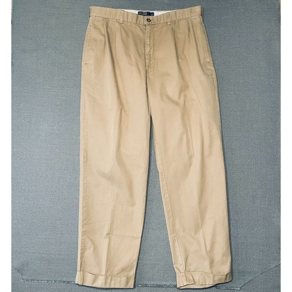 Polo Ralph Lauren Hammond Pants Men 36x30 Khaki Tan Pleated Cuffed Chino Vintage